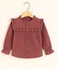 Aww Hunnie Corduroy Woven Full Peasant Sleeves Frill Detailed Ribbed Top - Rust