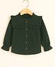 Aww Hunnie Corduroy Woven Full Peasant Sleeves Frill Detailed Ribbed Top - Green