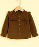 Aww Hunnie Corduroy Woven Full Peasant Sleeves Frill Detailed Ribbed Top - Brown