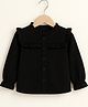 Aww Hunnie Corduroy Woven Full Peasant Sleeves Frill Detailed Ribbed Top - Black