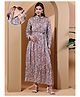 Moms Maternity Georgette Woven Full Sleeves Floral Printed Maternity Dress With Front Open Nursing Access - Peach