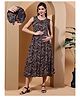 Moms Maternity Rayon Woven  Sleeveless Rajasthani Printed Maternity Dress With Concealed Front Zipper Nursing Access - Black