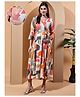 Moms Maternity Cotton Woven Three Fourth Sleeves Geometric Printed Maternity Dress With Front Nursing Access - Grey