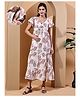 Moms Maternity Cotton Woven Half Sleeves Leaves Printed Maternity Dress With Concealed Side Zipper Nursing Access - Off White