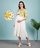 Bella Mama Cotton Woven Three Fourth Sleeves Solid Tiered Maternity Dress With Floral Printed Jacket - Yellow