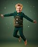 Cherry Crumble By Nitt Hyman Knit Christmas Theme Full Sleeves Christmas Tree Embroidered Winter Night Suit Set - Bottel Green