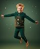 Cherry Crumble By Nitt Hyman Knit Christmas Theme Full Sleeves Christmas Tree Embroidered Winter Night Suit Set - Bottel Green
