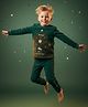 Cherry Crumble By Nitt Hyman Knit Christmas Theme Full Sleeves Christmas Tree Embroidered Winter Night Suit Set - Bottel Green