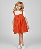 Cherry Crumble By Nitt Hyman Cotton Woven Floral Embroidered Pinafore Dress With Half Puffed Sleeves Tee -Orange