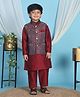 P-MARK Silk Woven Full Sleeves Solid Kurta Pant With Abstract Embroidered Jacket Set - Maroon