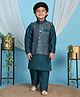 P-MARK Silk Woven Full Sleeves Solid Kurta Pant With Abstract Embroidered Jacket Set - Green