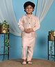 P-MARK Silk Woven Full Sleeves Solid Kurta Pant With Mirror Work & Sequins Embellished Jacket - Peach