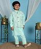 P-MARK Silk Woven Full Sleeves Solid Kurta Pant With Mirror Work & Sequins Embellished Jacket - Green