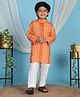 P-MARK Cotton Knit Full Sleeves Threadwork Detailed Kurta Pyjama Set - Orange