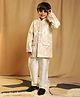 P-MARK Silk Knit Full Sleeves Abstract Embroidered Sherwani & Pant Set - Cream