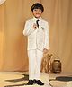 P-MARK Cotton Knit Full Sleeves Geometric Embroidered 4 Piece Suit Set With Tie - White