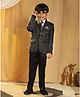 P-MARK Cotton Silk Knit Full Sleeves Sequins Embellished Threadwork Detailed 4 Piece Party Suit Set With Tie - Black