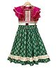 Twisha Brocade Woven Sleeveless Floral Printed Gota Lace Embellished Lehenga Choli Set - Pink & Green