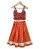 Twisha Cotton Woven Sleeveless Striped Abstract Designed Lehenga Choli Set - Maroon & Orange