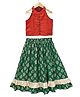Twisha Woven Sleeveless Thread Work Embroidered Halter Neck Lehenga Choli Set - Red  & Green