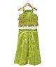 Twisha Net Woven Sleeveless Floral Embroidered Top With Palazzo Set - Limegreen