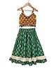 Twisha Cotton Woven Sleeveless Floral Printed Top With Lehenga - Mustard & Green