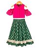 Twisha Woven Half Sleeves Clover Printed Top With Lehenga Set - Pink & Green