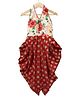 Twisha Woven Sleeveless Floral Printed Halter Neck Jumpsuit  - White & Red
