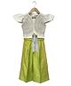 Twisha Woven Half Sleeves Ethnic Embroidered Top & Palazzo Set - White & Limegreen
