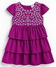 Babyhug Cotton Woven Half Cap Sleeves Layered Frock with Floral Embroidery - Wine