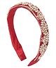 Aye Candy Thread Work Embroidered & Rhinestones Embellished Zardosi Hair Band - Red