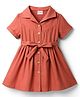 Babyhug Woven Half Sleeves Solid Denim Shirt Dress - Rust