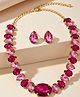 MANSIYAORANGE Pink Color AD & CZ Cubic Zerconia Crystal Gemstone-Studded Jewelry Set - 25 g