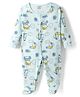 CUCUMBER Single Jersey Knit Full Sleeves Footed Romper With Animal Print - Light Blue