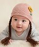 Ziory Sunflower Embroidered Woollen Cap With Braid - Pink - Circumference - 46-50 cm