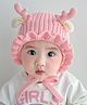 Ziory Reindeer Horn Applique & Frill Detailed Tie Knot Cap - Pink - Circumference - 46-50 cm