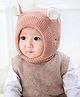 Ziory Woollen Knit Self Designed & Ear Applique Detailed Cap & Scarf Set  - Pink - Circumference 50 - 45 Cm
