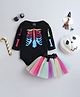 TINY MINY MEE Cotton Lycra Halloween Theme Full Sleeves Skeleton Printed Onesie With Tutu Skirt Set - Black