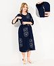 Quira Cotton Blend Woven Three Fourth Sleeves Dream Catcher Printed Maternity Dress With Side Zipper Nursing Access - Navy Blue