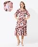 Quira Cotton Blend Woven Half Bell Sleeves Floral Printed Maternity Dress With Side Zipper Nursing Access - Pink