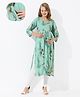 Quira Cotton Blend Woven Three Fourth Sleeves Floral Printed Maternity Kurti With Side Zipper Nursing Access - Green