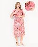 Quira Cotton Blend Woven Half Sleeves Birds Printed Maternity Dress With Side Zipper Nursing Access - Pink