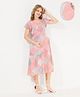 Quira Cotton Blend Woven Half Sleeves Checked & Floral Printed Maternity Dress With Side Zipper Nursing Access - Pink