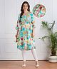 Bella Mama Woven Three Fourth Sleeves Maternity Kurta with Floral Print - Light Blue