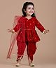 Titrit Velvet Woven Full Sleeves Gota Lace & Sequin Embellished Kurti Dhoti With Dupatta Set - Red
