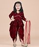 Titrit Velvet Woven Full Sleeves Gota Lace & Sequin Embellished Kurti Dhoti With Dupatta Set - Maroon