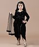 Titrit Velvet Woven Full Sleeves Gota Lace & Sequin Embellished Kurti Dhoti With Dupatta Set - Black