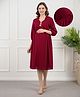 Bella Mama Woven Three Fourth Sleeves Maternity Solid Color Dress - Maroon