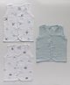 AARIRO 100% Muslin Woven Pack Of 3 Sleeveless Solid Air Planes & Clouds Printed Jablas - White & Light Blue