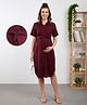 Bella Mama Viscose Woven Half Sleeves Solid Colour Maternity Shirt Dress - Wine